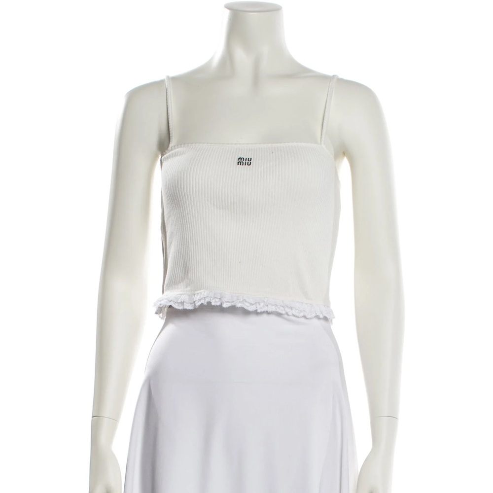 Miu Miu Embroidered Logo Ribbed Tank Top